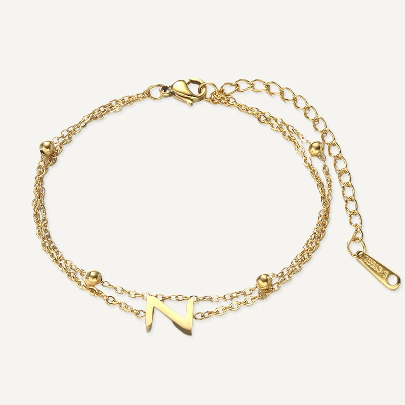 Bracelet Double Chaîne Initiale Or Lettre Z