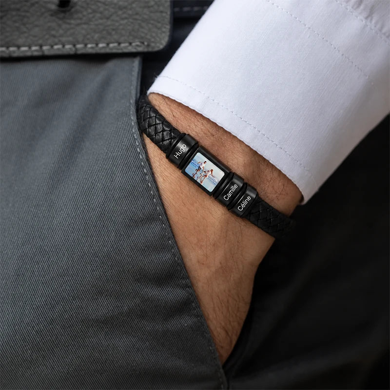 Bracelet Homme Photo avec Prénoms Gravés Homme
