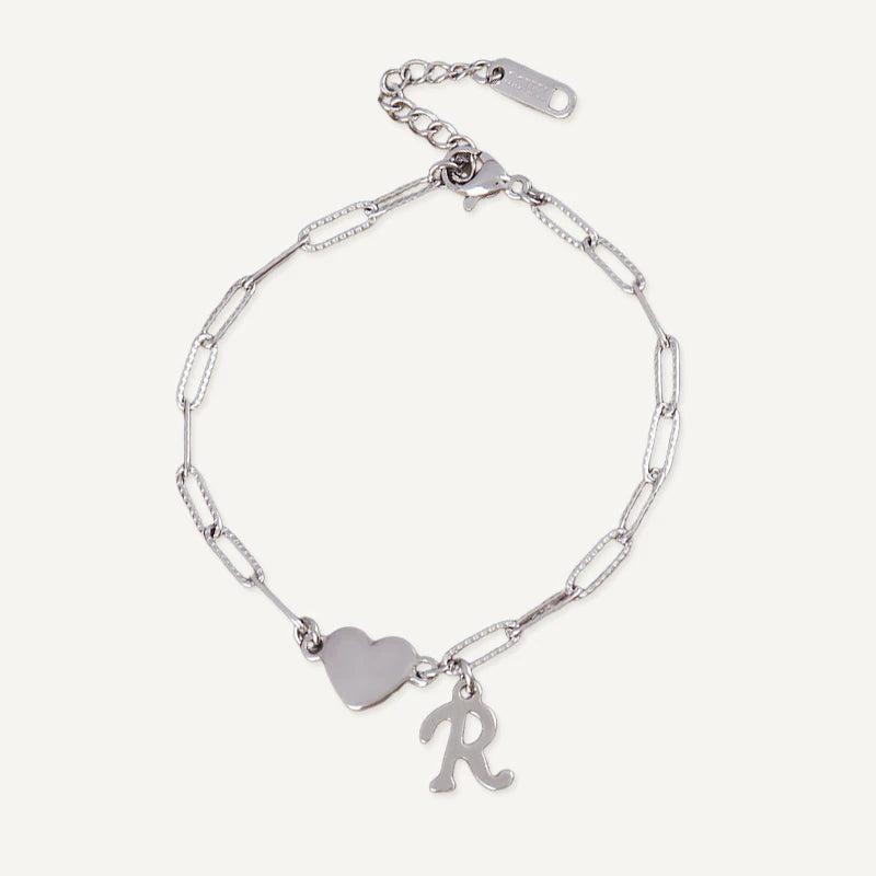 Bracelet Initiale Personnalisée Cœur et Chaîne Argent