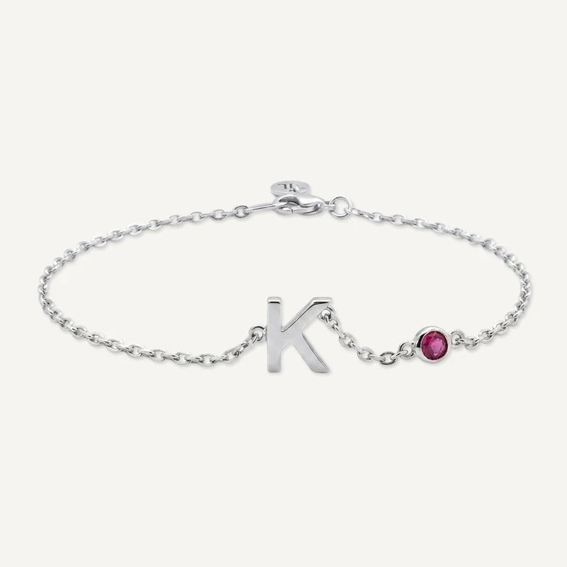 Bracelet Initiale avec Pierre de Naissance Argent