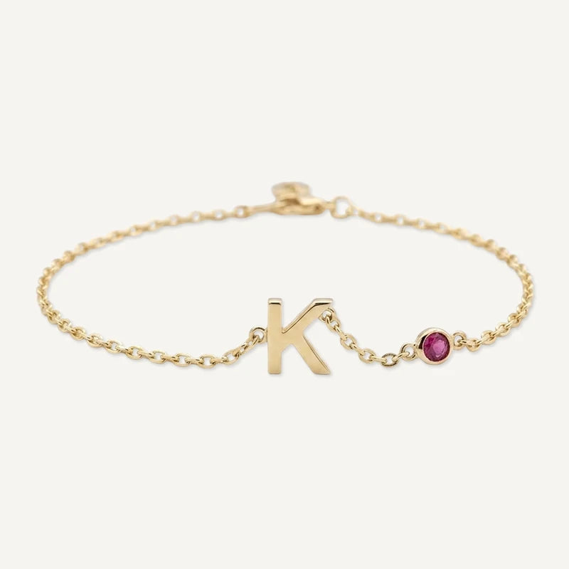 Bracelet Initiale avec Pierre de Naissance Or