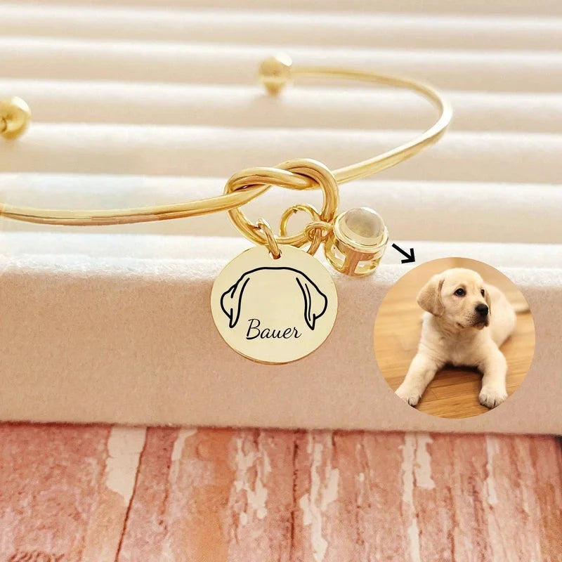 Bracelet Personnalisé Oreilles de Chiens, Prénom et Projection Photo