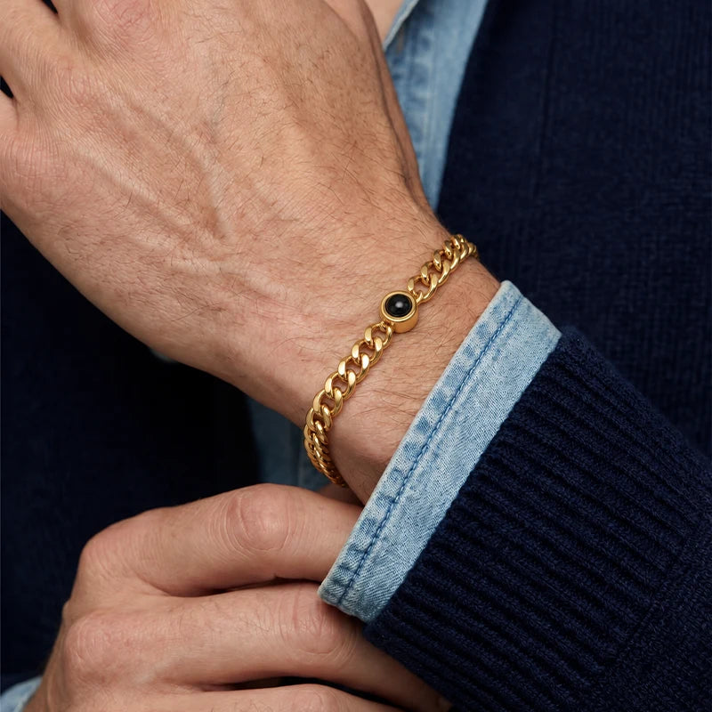 Bracelet Homme Photo Projection Or Homme