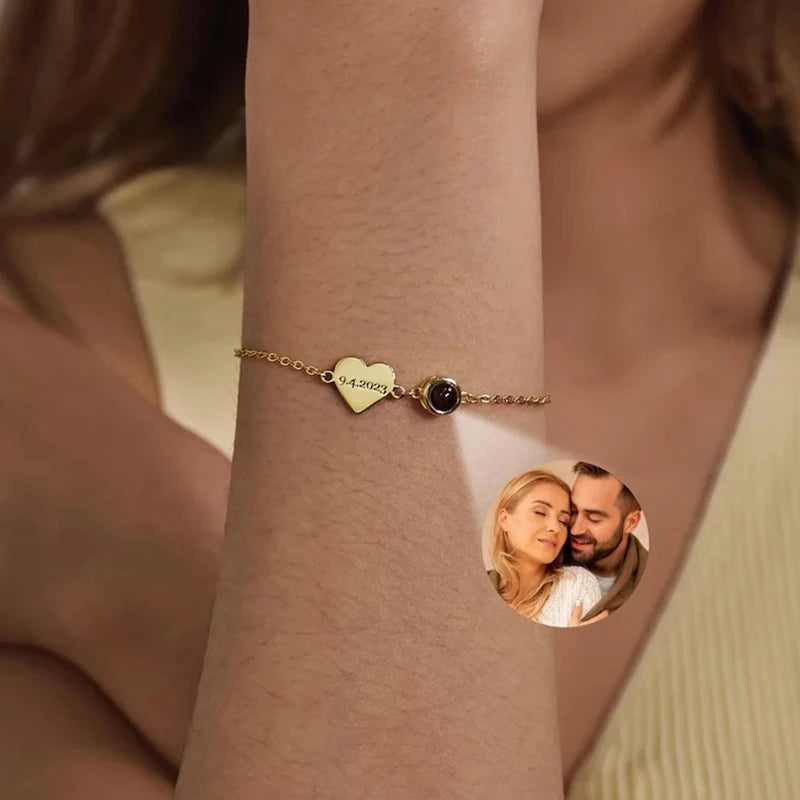 Bracelet Photo Projection et Cœur Prénom Femme