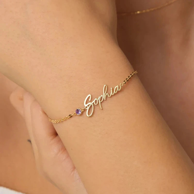 Bracelet Prénom avec Pierre de Naissance Femme