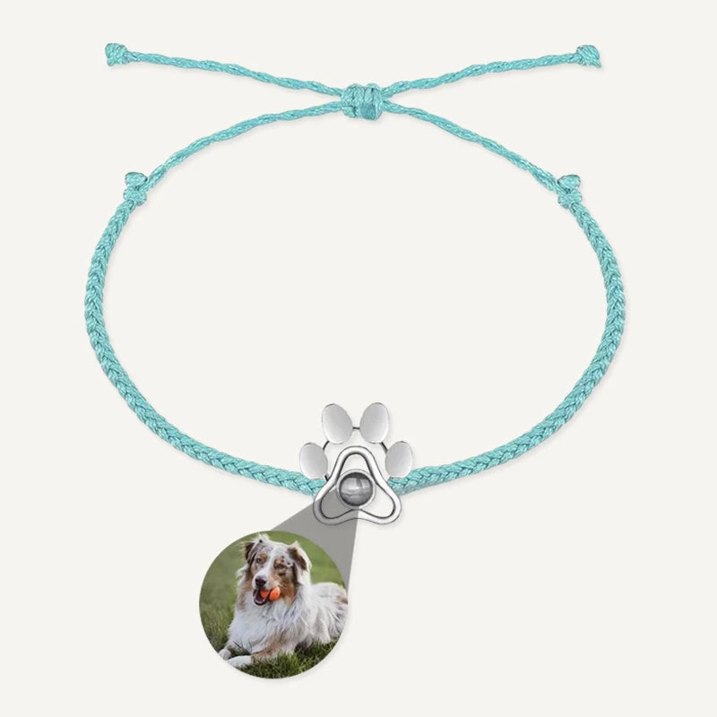 Bracelet Tressé Patte de Chien avec Projection Photo Bleu Clair