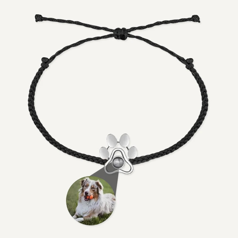 Bracelet Tressé Patte de Chien avec Projection Photo Noir