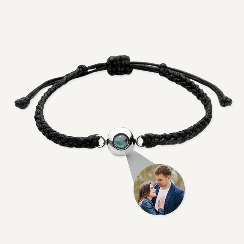 Bracelet Tressé avec Projection Photo Personnalisée Noir