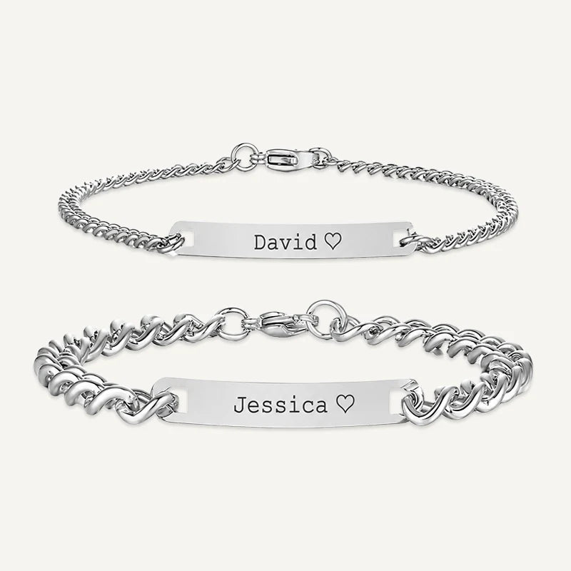 Bracelets Personnalisés pour Couple avec Coffret Rose Éternelle Argent