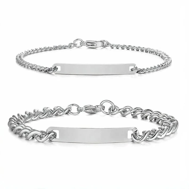 Bracelets Argent Personnalisés pour Couple avec Coffret Rose Éternelle