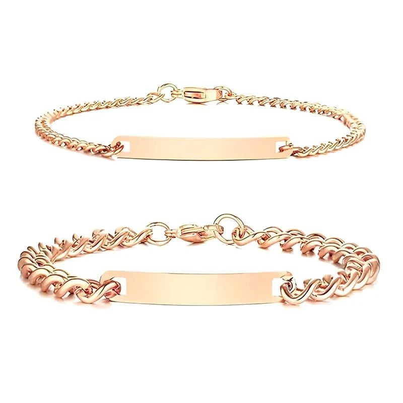 Bracelets Or Rose Personnalisés pour Couple avec Coffret Rose Éternelle