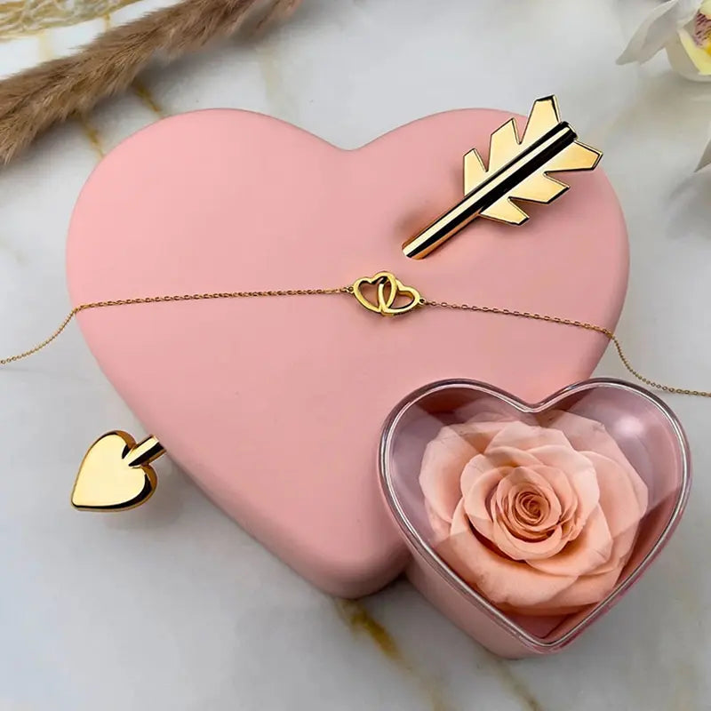 Cœur Rose Éternelle et Collier Personnalisé Prénoms