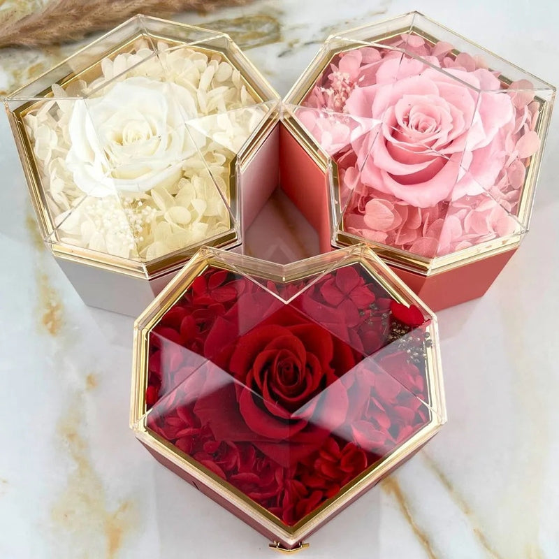 Coffret Cœur Rose Éternelle et Collier Personnalisé Rouge Prénoms