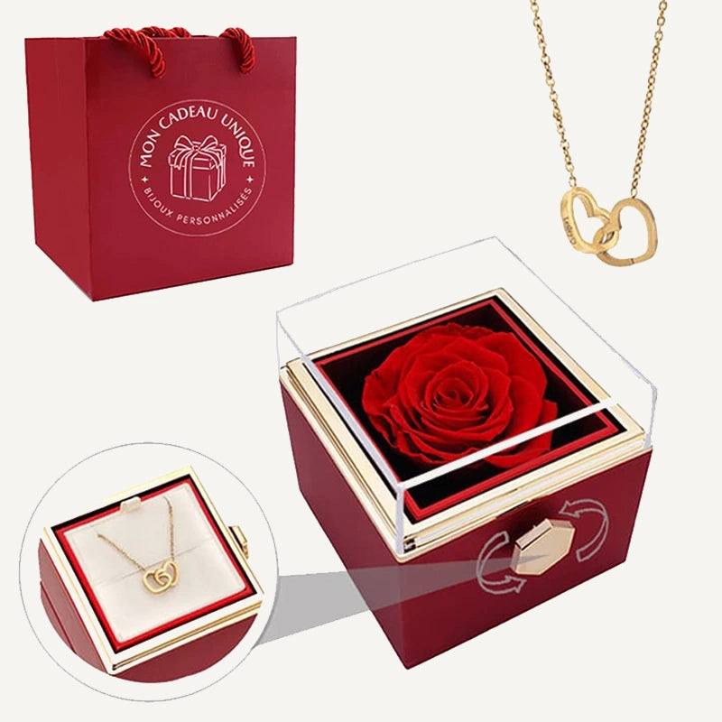 Coffret Rose Éternelle avec Collier Personnalisé