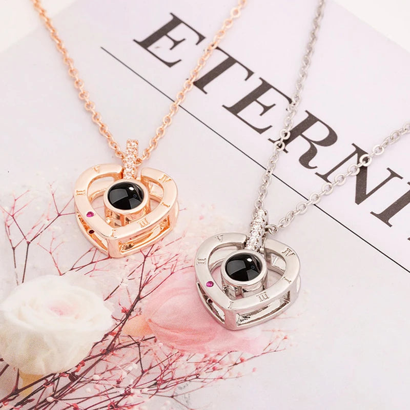 Coffret Rose Éternelle avec Collier Je t'Aime 100 Langues