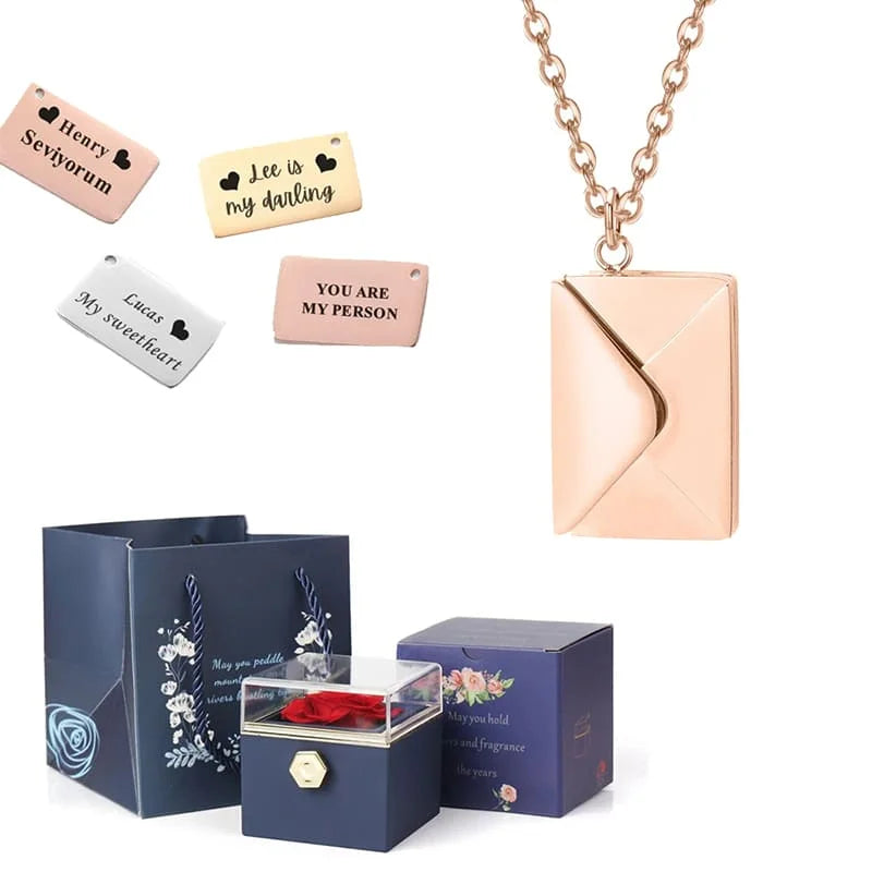 Coffret Rose Éternelle avec Collier Lettre Personnalisée