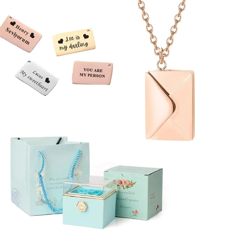 Coffret Rose Éternelle avec Collier Lettre Personnalisée