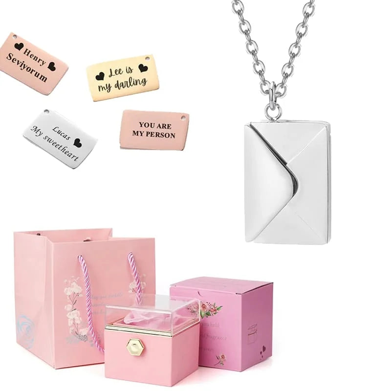 Coffret Rose Éternelle avec Collier Lettre Personnalisée