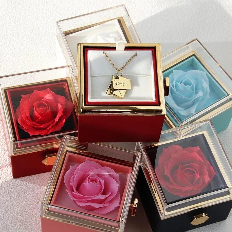 Coffret Rose Éternelle avec Collier Lettre Personnalisée