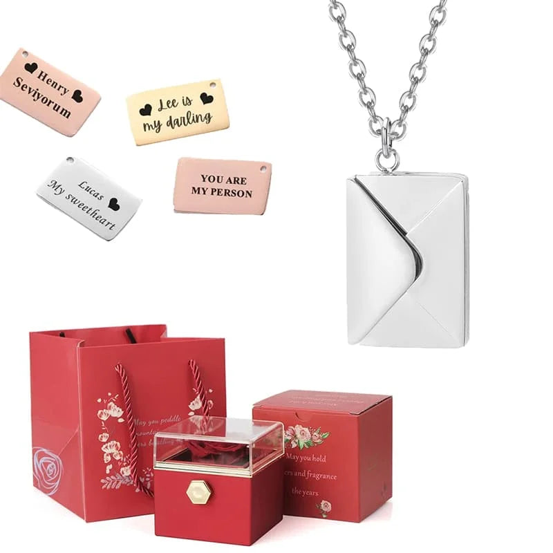 Coffret Rose Éternelle avec Collier Lettre Personnalisée