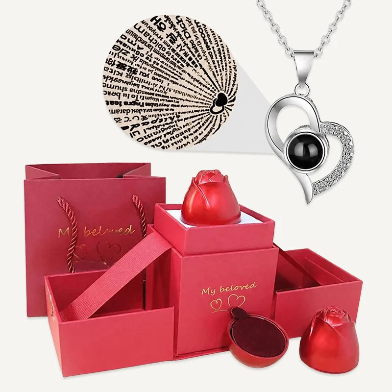 Coffret avec Collier Je T'aime 100 Langues Argent