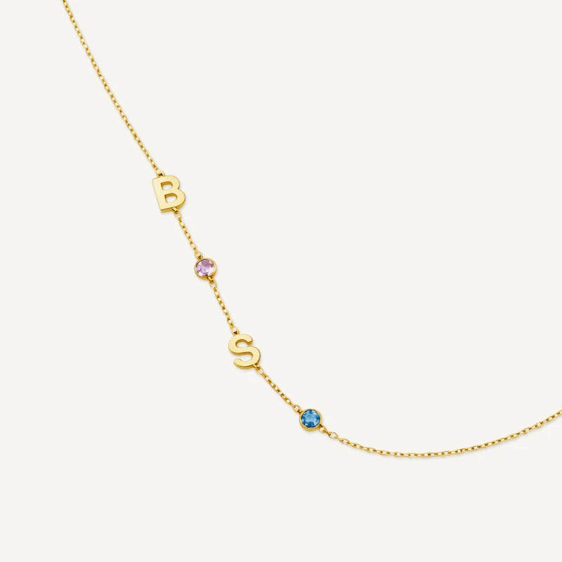 Collier 2 Initiales et Pierres de Naissances