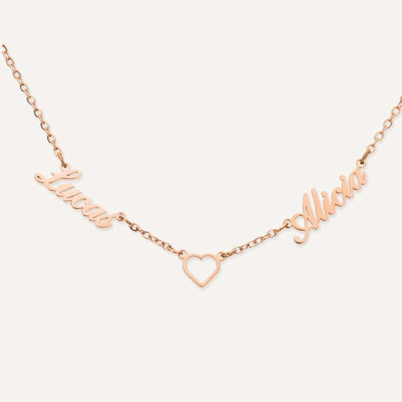 Collier 2 Prénoms Personnalisés avec Cœur Or Rose