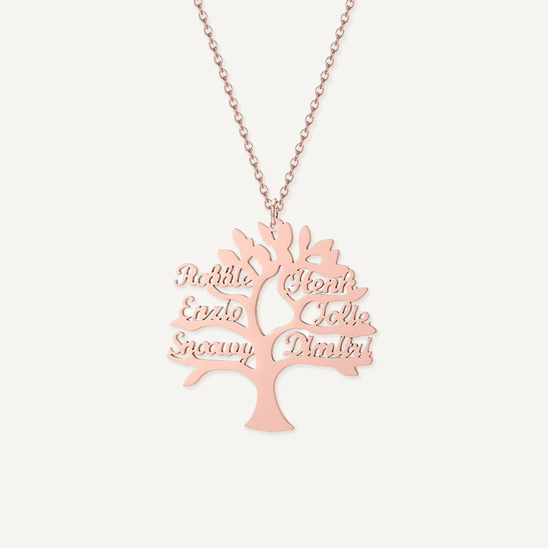 Collier Arbre de Vie Prénoms Personnalisés Or Rose