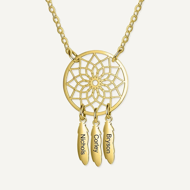 Collier Attrape-Rêves Prénoms Gravés Or