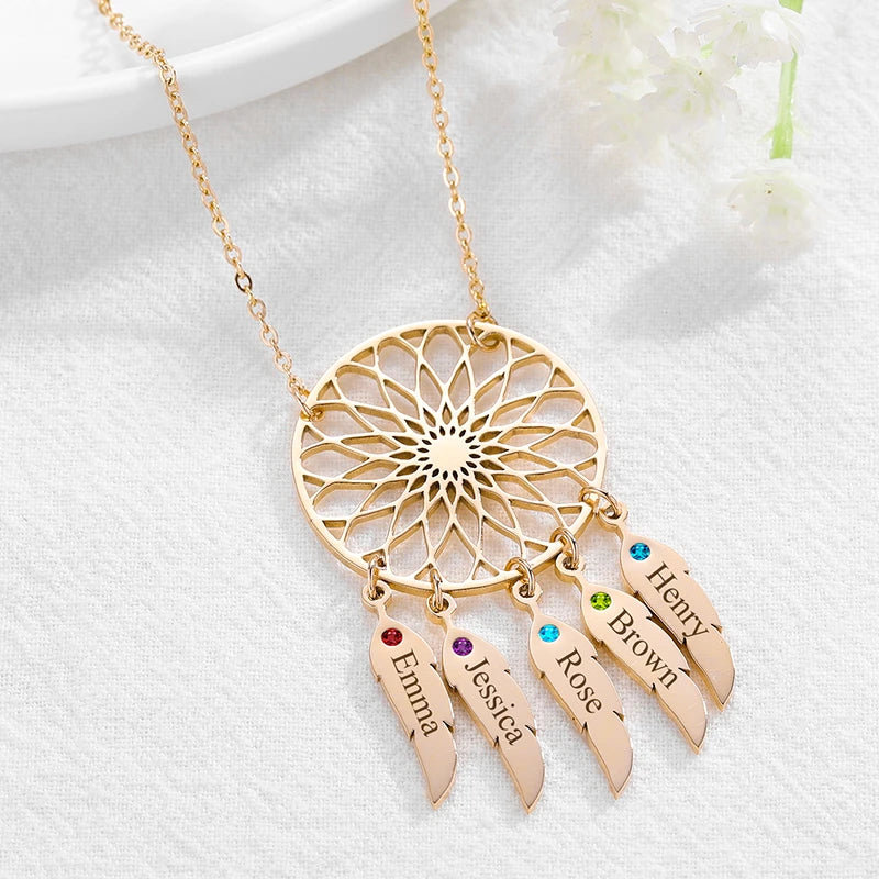 Collier Attrape-Rêves avec Prénoms et Pierres de Naissances