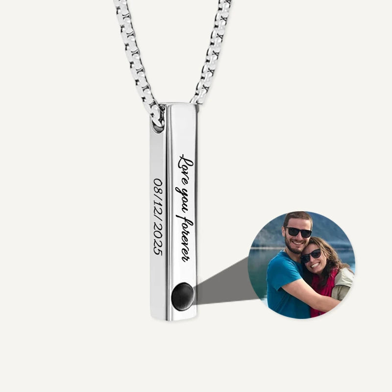 Collier Barre Verticale Personnalisé et Projection Photo Argent