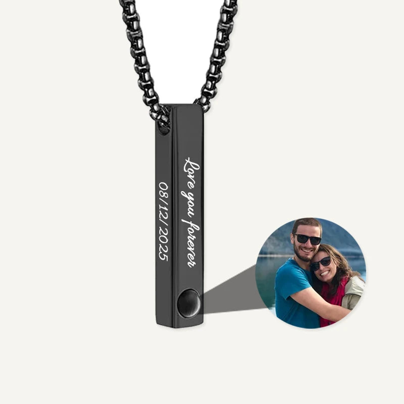 Collier Barre Verticale Personnalisé et Projection Photo Noir