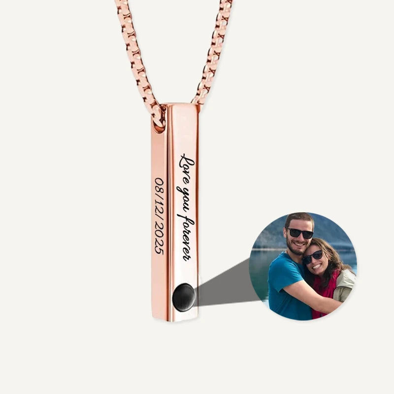 Collier Barre Verticale Personnalisé et Projection Photo Or Rose