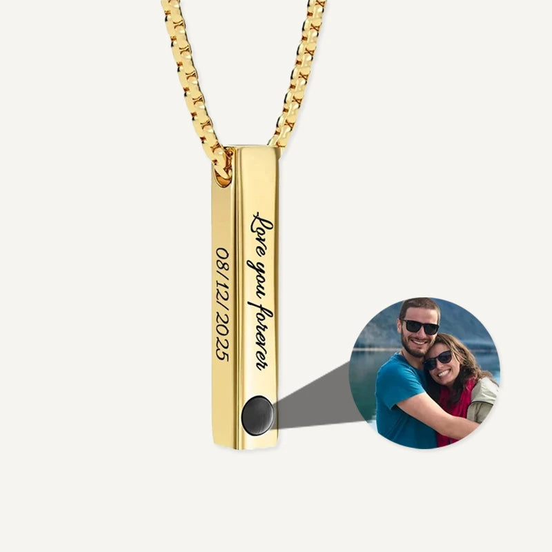 Collier Barre Verticale Personnalisé et Projection Photo Or