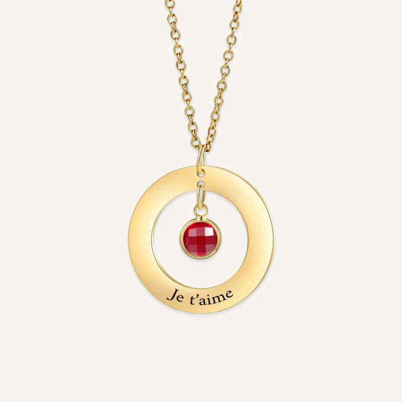 Collier Cercle Prénoms Gravés avec Pierre de Naissance Or