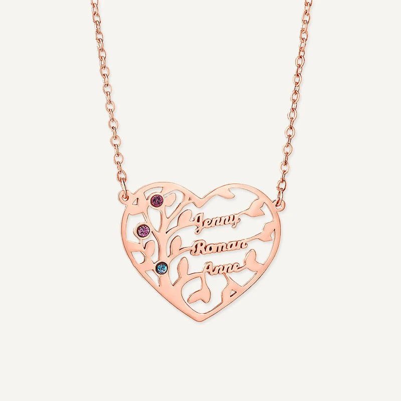 Collier Cœur Arbre de Vie avec Pierres de Naissances Or Rose