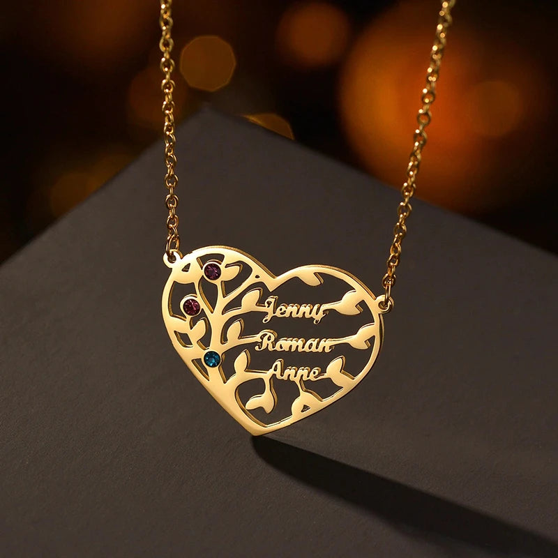 Collier Cœur Arbre de Vie avec Pierres de Naissances