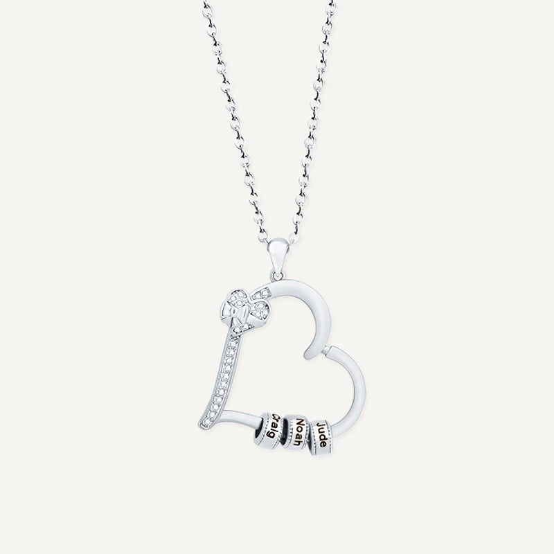 Collier Cœur Charm avec Prénoms Personnalisés Argent