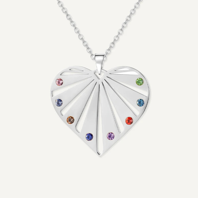 Collier Cœur Personnalisé Famille avec Prénoms et Pierres de Naissance Argent