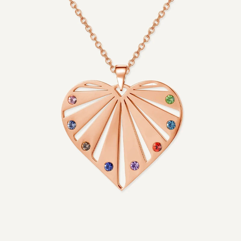 Collier Cœur Personnalisé Famille avec Prénoms et Pierres de Naissance Or Rose