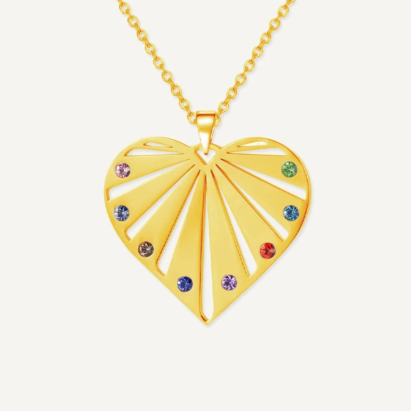 Collier Cœur Personnalisé Famille avec Prénoms et Pierres de Naissance Or