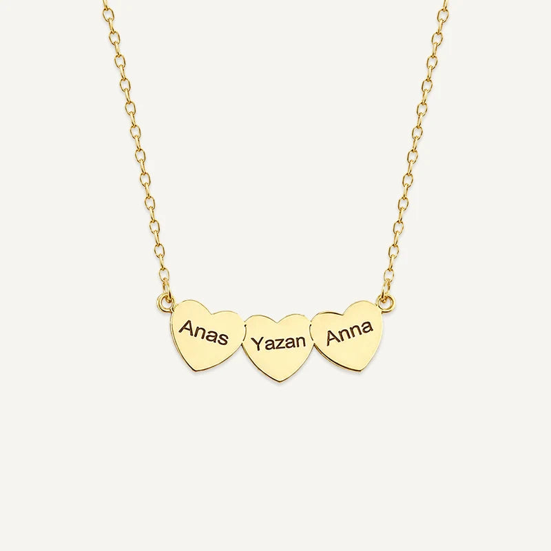 Collier Cœurs Prénoms Gravés Or
