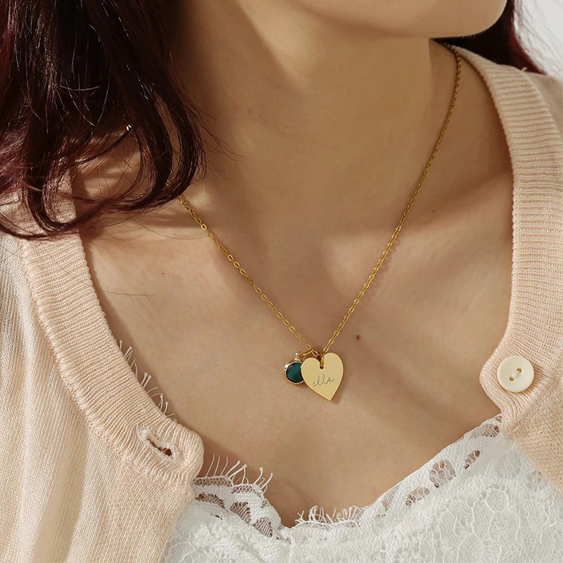 Collier Cœur Prénom avec Pierre de Naissance Femme