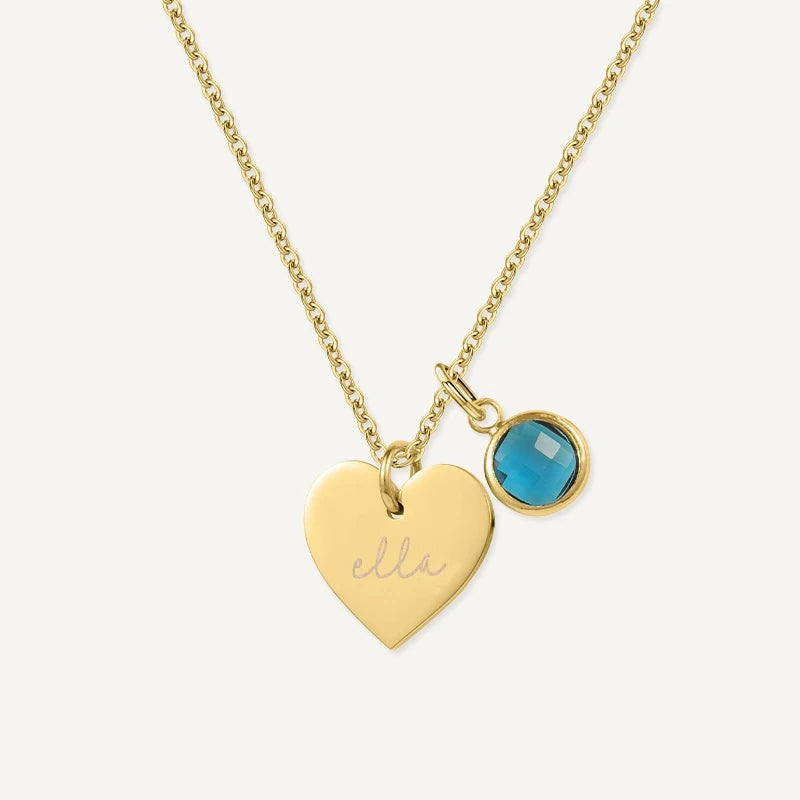Collier Cœur Prénom avec Pierre de Naissance Or