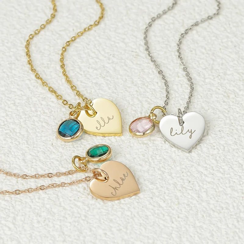 Collier Cœur Prénom avec Pierre de Naissance