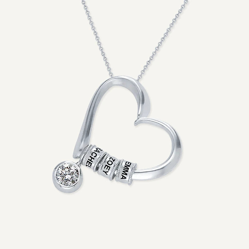 Collier Cœur Prénoms avec Pierre de Naissance Argent