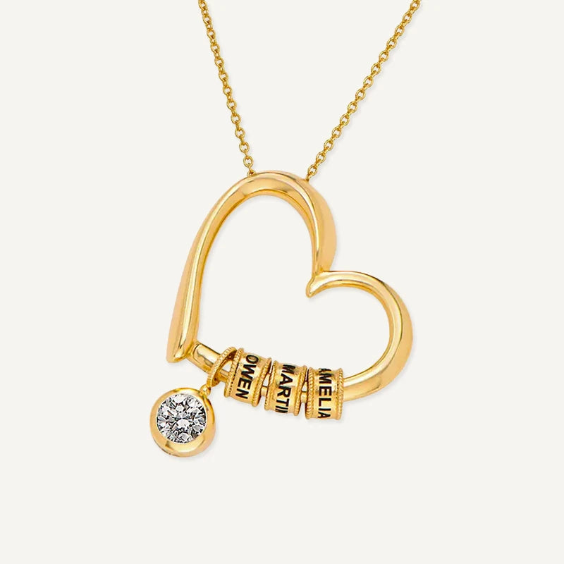 Collier Cœur Prénoms avec Pierre de Naissance Or