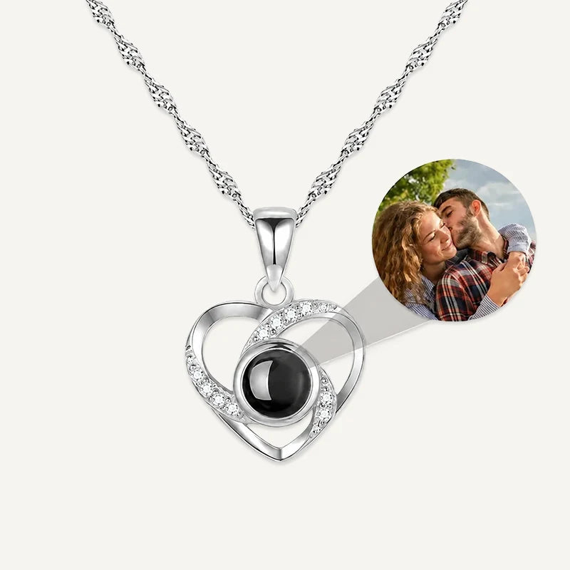 Collier Cœur Projection Photo Argent