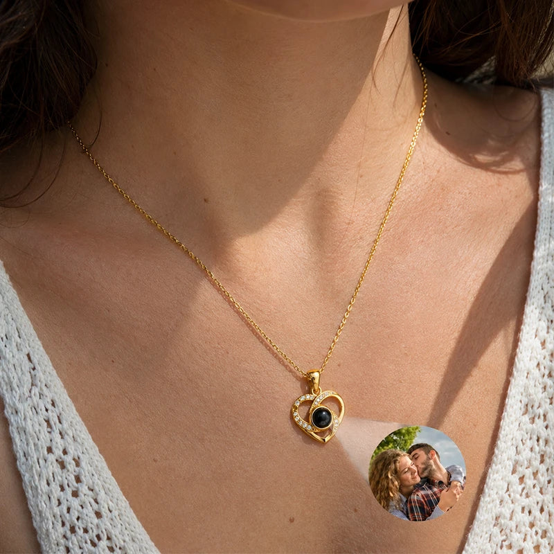 Collier Cœur Projection Photo Femme