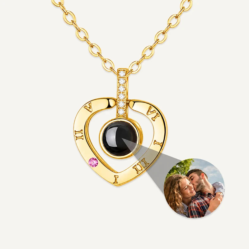 Collier Cœur Projection Photo Or